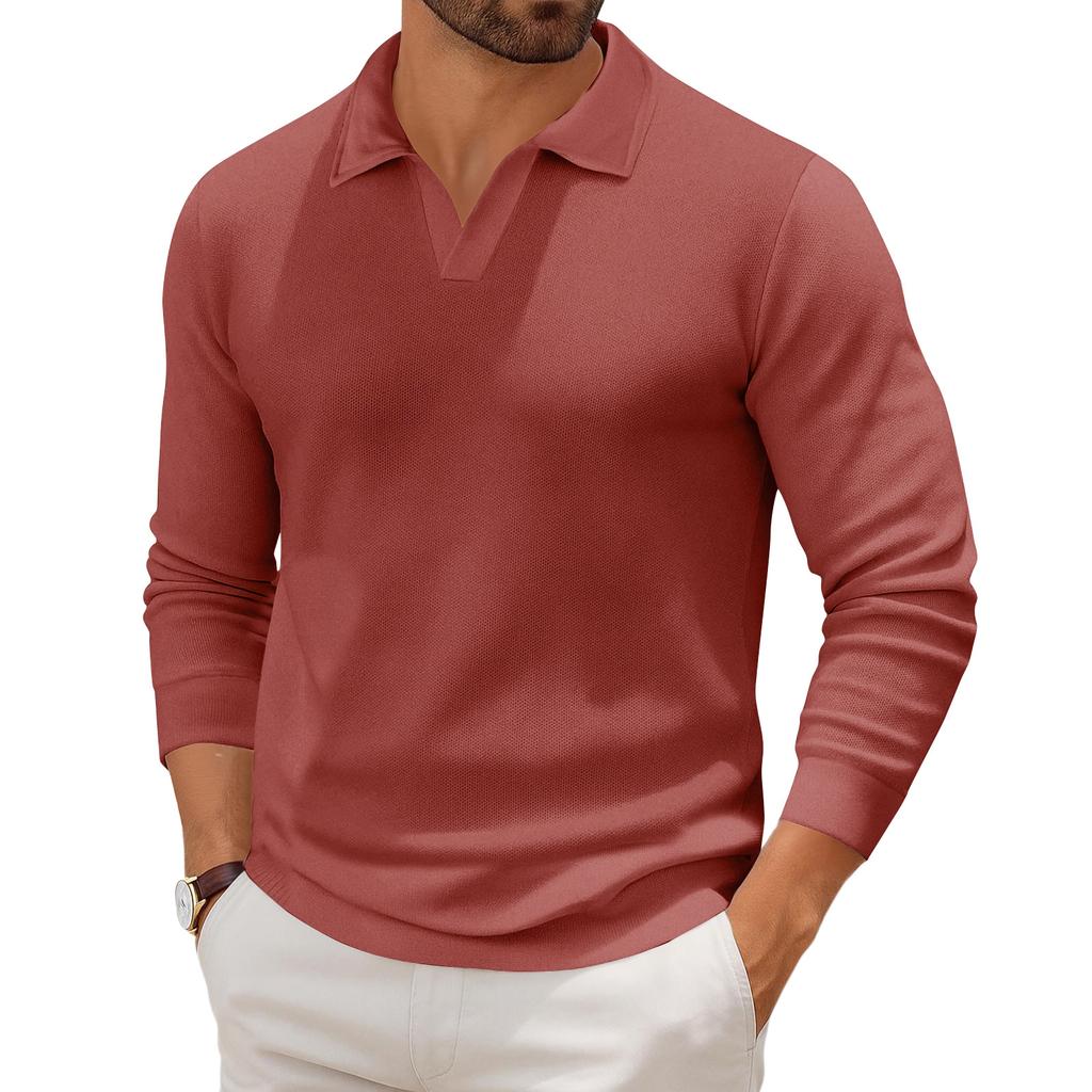 Men's Casual Collared Long-Sleeve Knit Base Layer Top