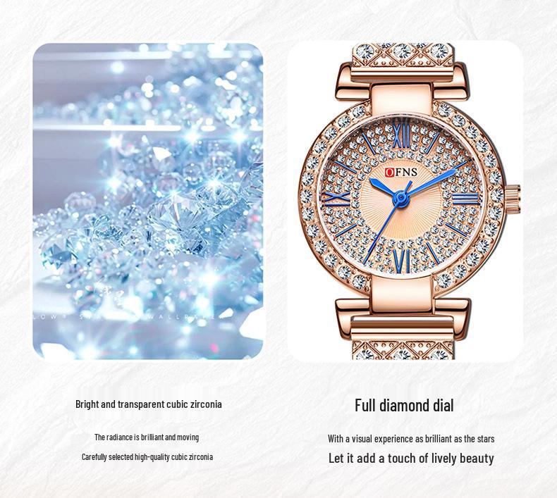 Oufanny Women's Retro Quartz Watch: Waterproof, Small Dial, Diamond Inlaid, Simple Design.