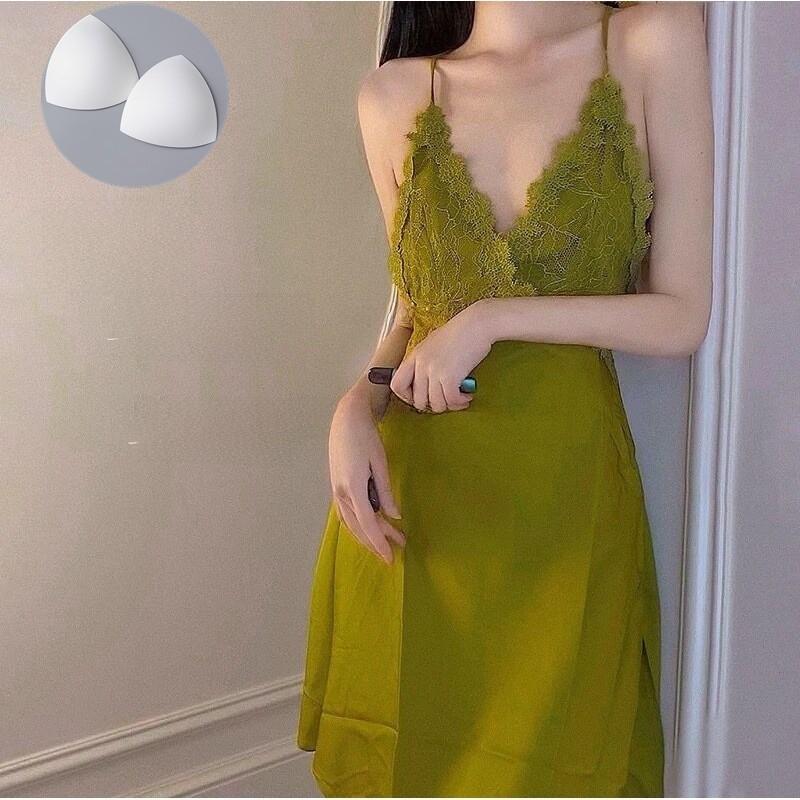 Chemise da Notte Sexy in Pizzo a Scollo Profondo da Donna con Seta Ghiacciata Traspirante per Dormire e Rilassarsi
