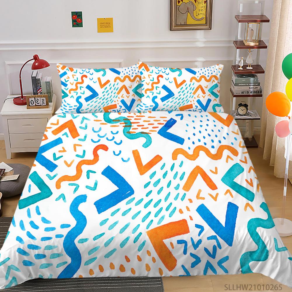 Cartoon Painting 3D Digital Printing Quilt Cover Pillowcase Two Three Piece Set Polyester