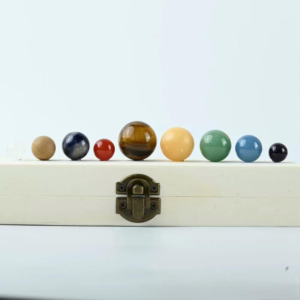 Natural Crystal Solar System Set: Nine Planetary Crystal Balls and Meteorite Specimens