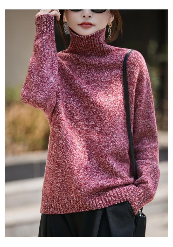 Women's Korean Style Three-Strand Thick High-Collar Wool Sweater, Perfect for Autumn/Winter, Wearable as Outerwear - Loose, Lazy Knit Design.
