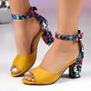 Fashion High Heel Sandals Plus Size Mix Color Peep Toe Shoes Women Vintage Summer Cover Heel Sandal Ladies Fashion Thick Sole Sandals