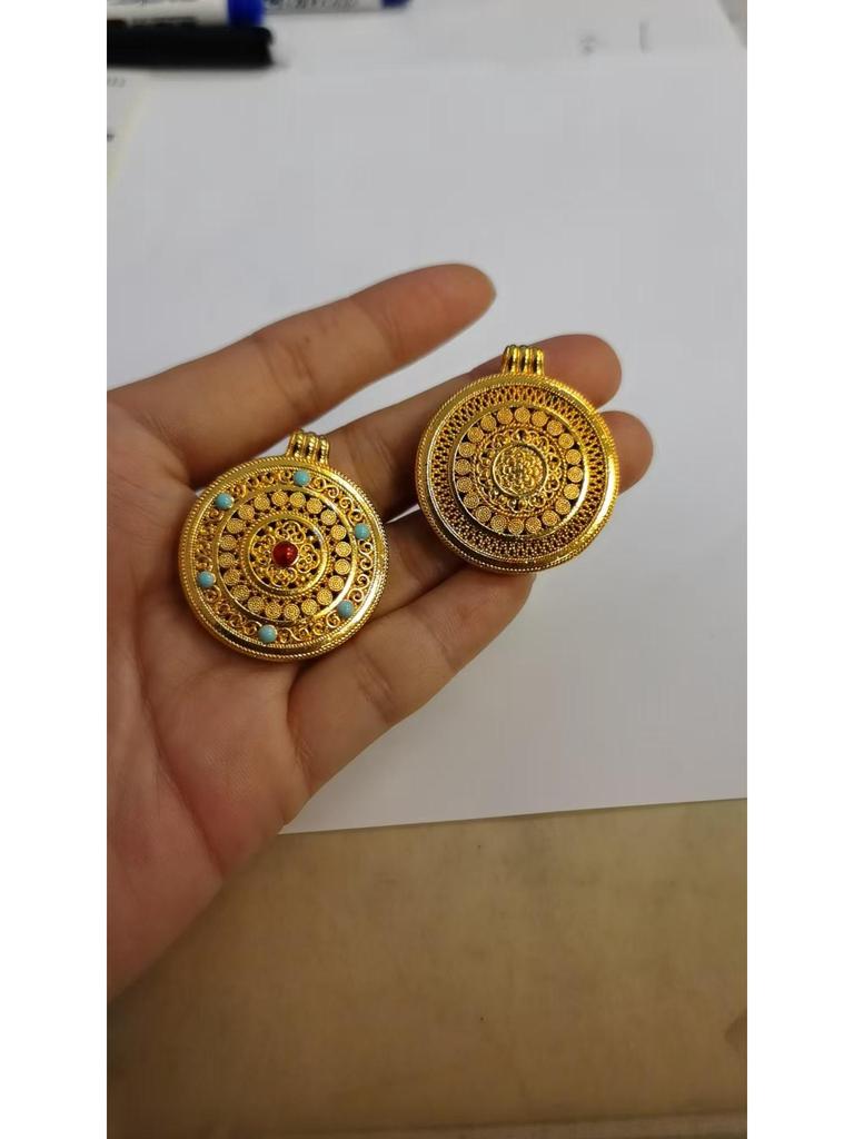 Wei Xue Eight Treasures Sand Gold Enamel Filigree Pendant Sweater Chain
