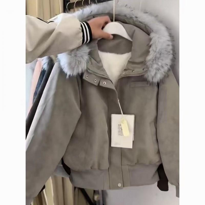 Thick Winter Hooded Cotton Coat With Faux Fur Collar Unisex Casual Warm Jacket Men Women