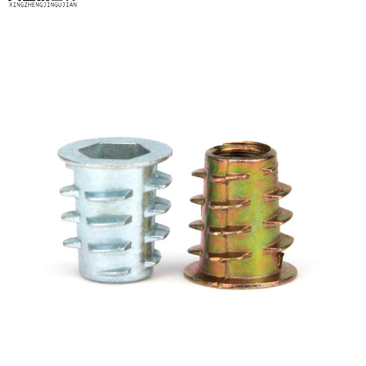 Zinc Alloy Hex Self-Tapping Nut with Washer for Furniture, Internal/External Thread, Medium Wood, Sizes M4-M8.