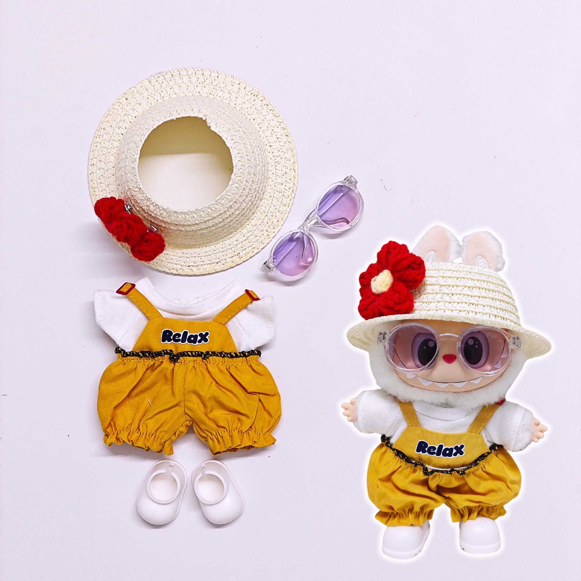 

Новая одежда для куклы Лабубу Желтый костюм с шортиками Модная одежда для куклы labubu doll clothes