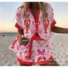 Conjunto de pantalones cortos de playa y camisa de manga corta para mujer, multicolor, vida marina, ocio, vacaciones, conjunto de dos piezas