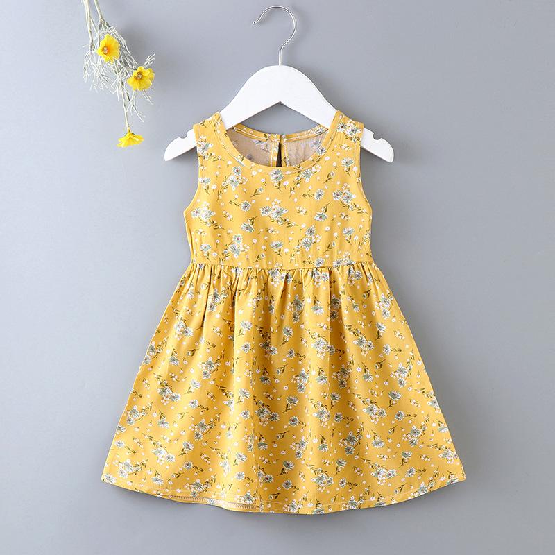 Girls' Floral Summer Princess Beach Dress, Cotton Silk Tank, A-line Skirt