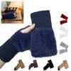 Polyester Thermal Gloves for Women 1 Pair Fingerless Gloves, Winter Warm Half Finger Mittens, Touchscreen Compatible Hand Warmers Soft Fuzzy