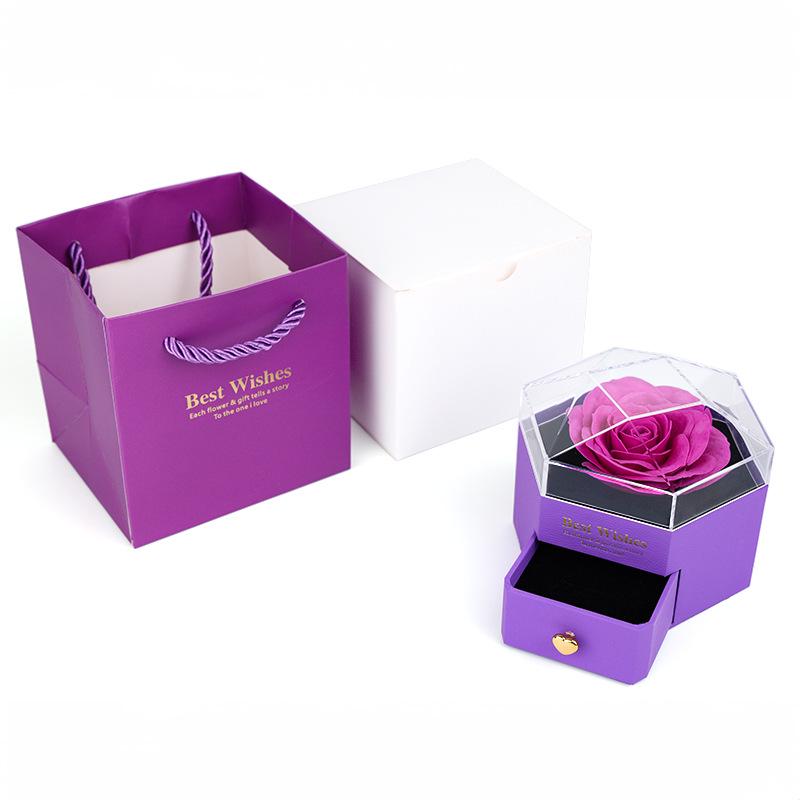 Акриловая шкатулка для украшений с ящиком, с засушенной розой