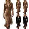 Women's Fashion Solid-Colour Western- Suede Fringe Slim-Fit Long-Sleeved Dress