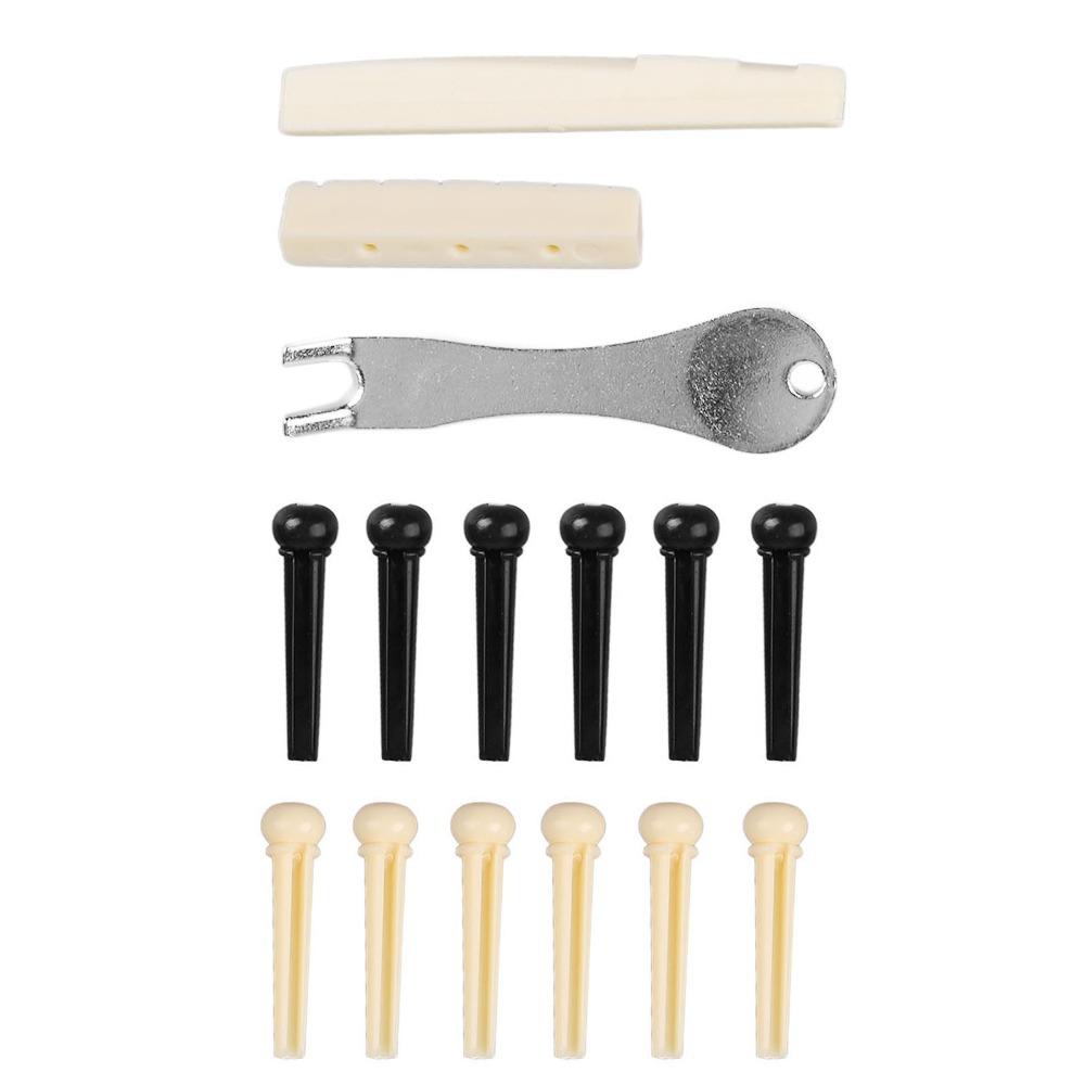 2Sets Plastic Saddle Guitar Bridge Pins Black And Ivory Guitar Saddle Nut  For Acoustic Guitar