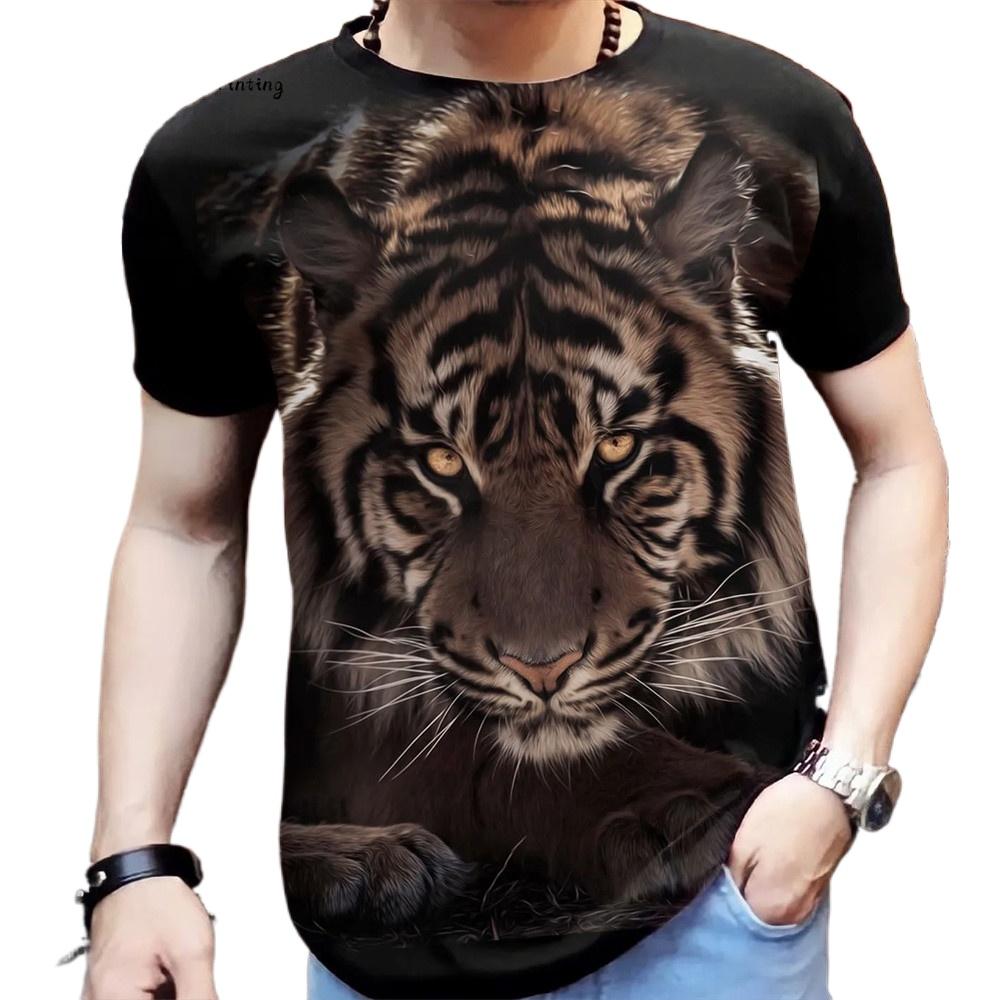 Men's T-Shirt With Print 3d Tiger Print Tees Tops Fashion Men Animal Pattern T Shirt Oversized Streetwear O-Neck Fashion Clothes