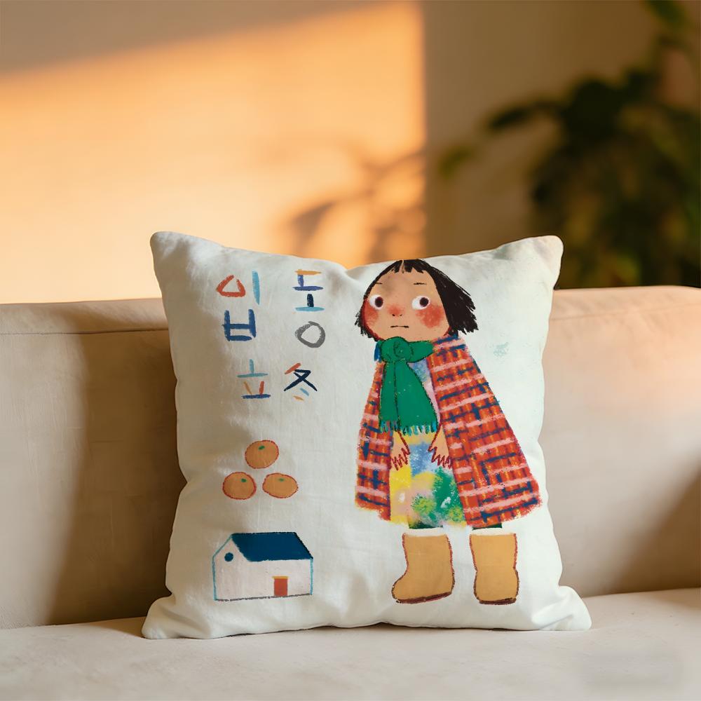 Illustrations Of Everyday Life Cushion Cover Cozy Velvet Throw PillowSoft Warm Cushion For Sofa Bed