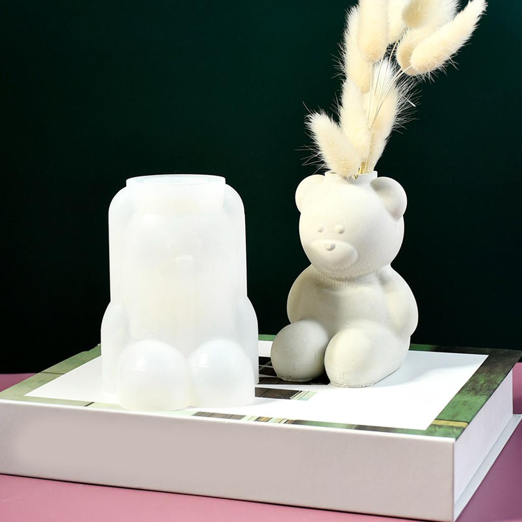 Flexible Silicone Mold Cement Clay Molds Plaster Flowerpot Mold for Crafting Bear Shape Flower Pots or Pen Holders