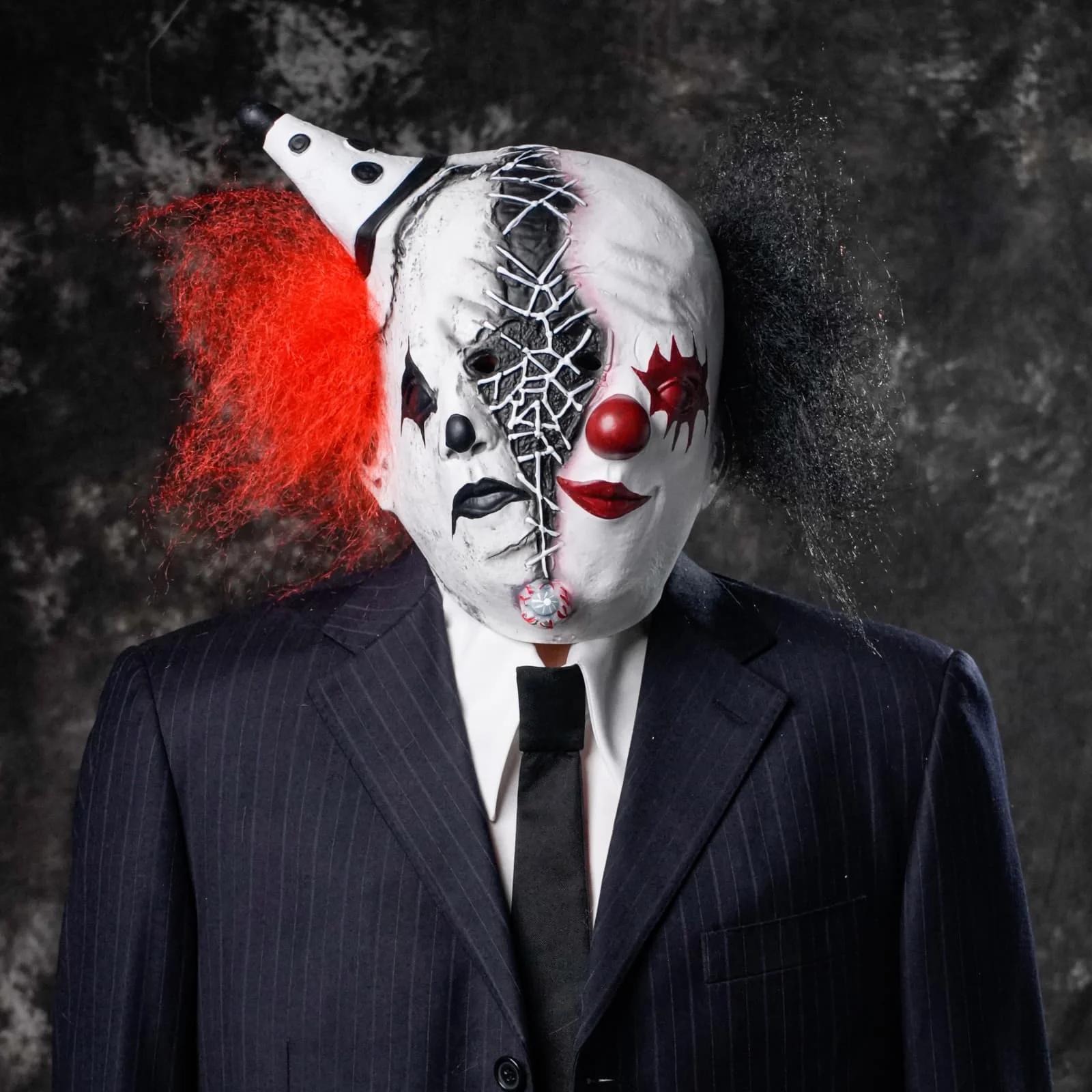 

Горячая маска клоуна с двумя лицами, уникальные волосы, Нат. Латексная ручная роспись, реалистичная детализация, тонкая работа, розыгрыш, карнавал, вечеринка, костюмированный бал белый