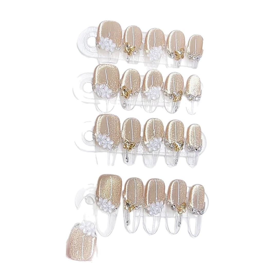 Hand-woven Armor Spring and Summer New Spring Flower Language Flower Petal Ice-Transparent French Cat Eye Nail Art Sticker