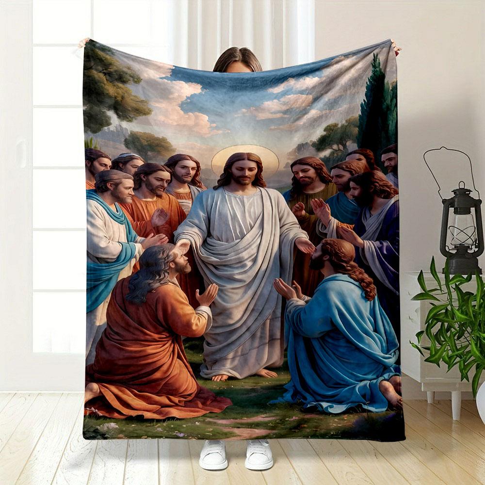 Jesus and Disciples Religious Blanket Printed Blanket for Living Room Bed Couch lunch break Soft Cozy Blanket for Friend's festival Gift