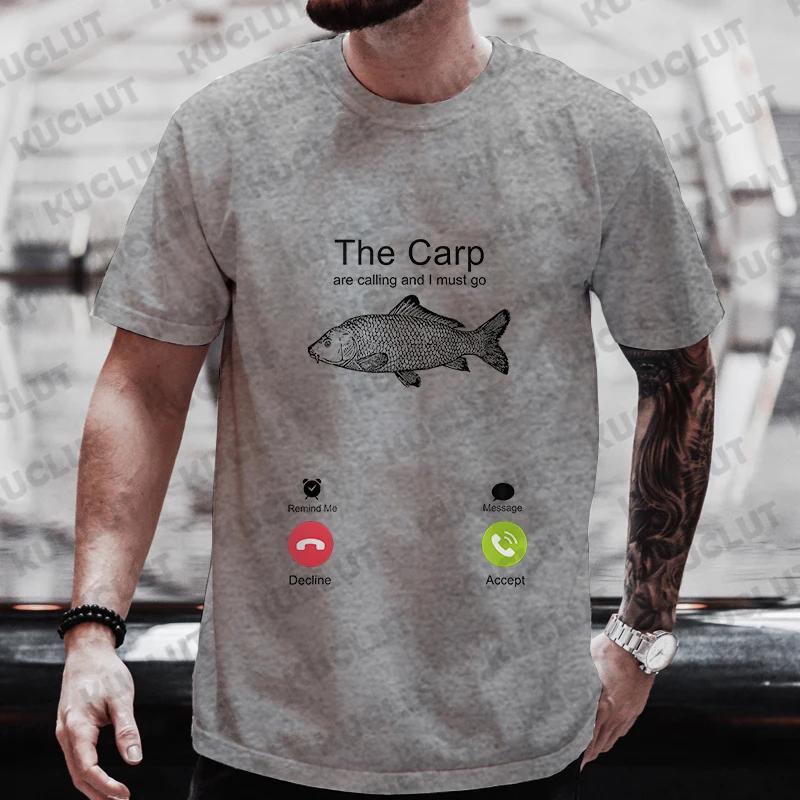 Fishing The Carp Are Calling and I Must Go Funny Vintage Men's T-Shirt New Fashion Summer Casual Harajuku Tshirt Printed Men Top