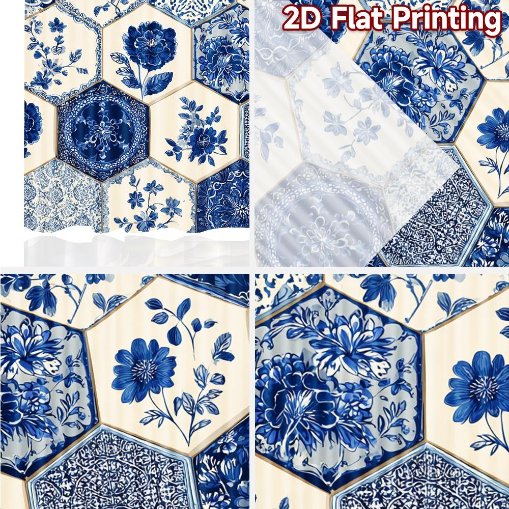 2pcs, 2D FLAT PRINTING Curtains (Without Rod) Blue Hexa Pattern Modern Fashionable Curtainments Versatile Durable Polyester