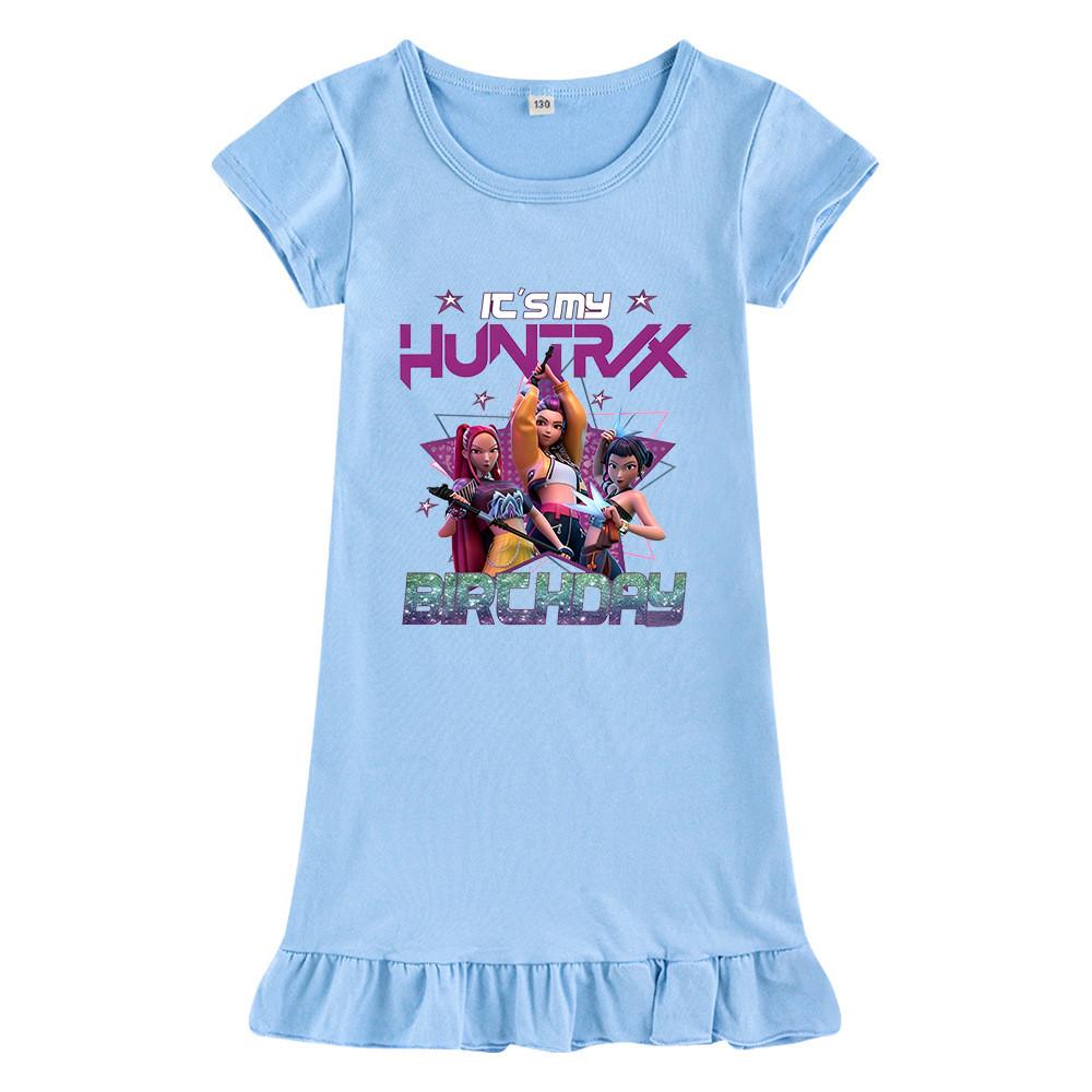 M1240 Kids Girls Kpop Rumi Zoey Mira Print Short Sleeves Ruffle Dress