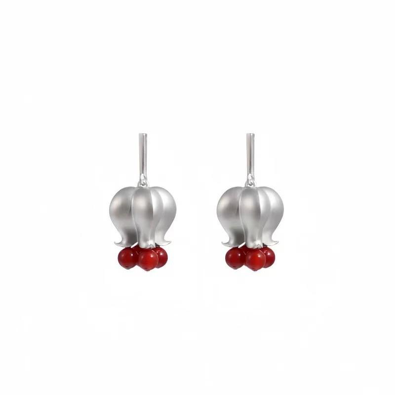 Minimalist French Floral Stud Earrings Women Post Copper Plated Lightweight Elegant Vintage Chic Jewelry
