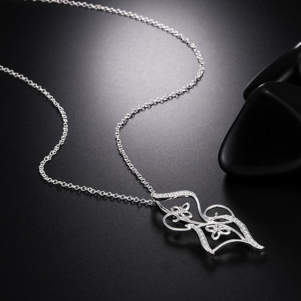 925 Sterling Silver Flower Pendant Wedding Necklace Fashion Jewelry