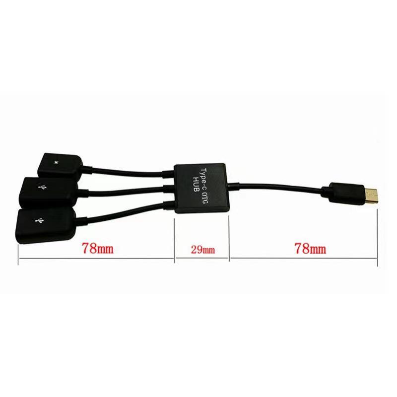 Micro USB OTG Hub Expansion Dock: One-to-Three Splitter with Power Supply for Mobile and Tablet.