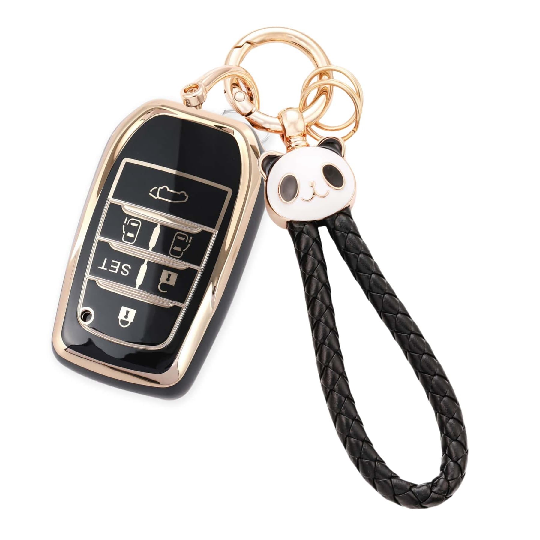 

Чехол для ключа Alphard 30-й серии, совместимый с чехлом для ключа Toyota Vellfire 30-й серии, милый чехол для смарт-ключа, держатель для ключей, панда, золото, черный [HOYZE]