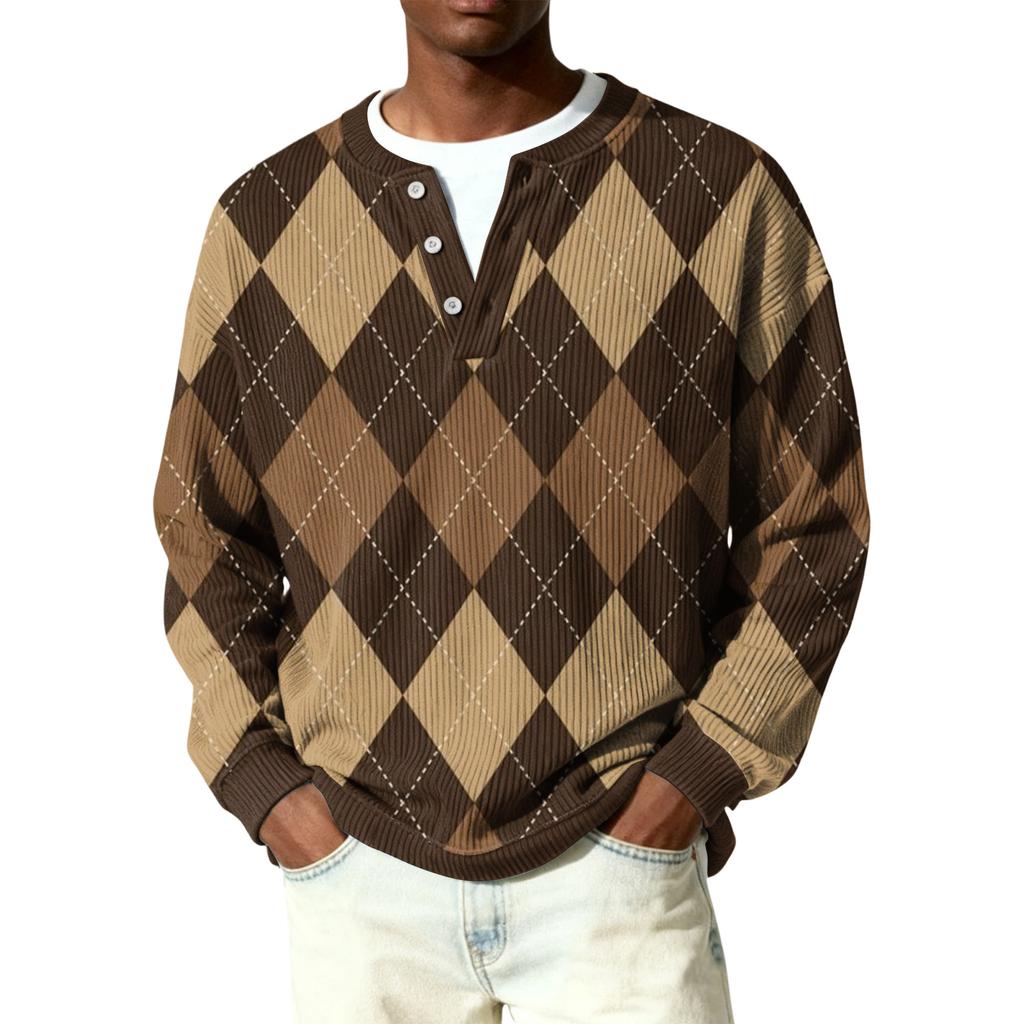 Herren Button-Down Kragen Langarm Rippstrick Pullover