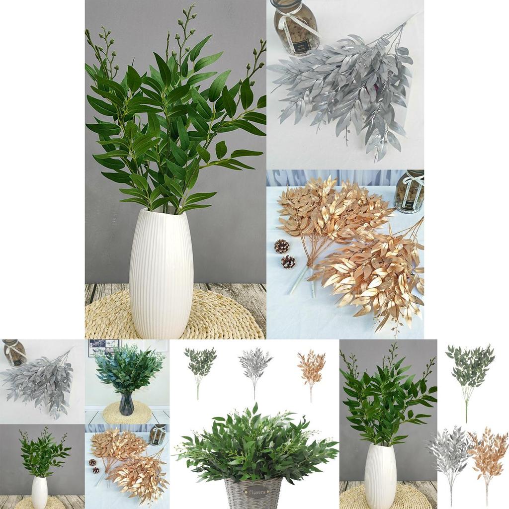 Elegant Gold Silver Green 55cm Fake Willow Leaf Eucalyptus For Home Decoration