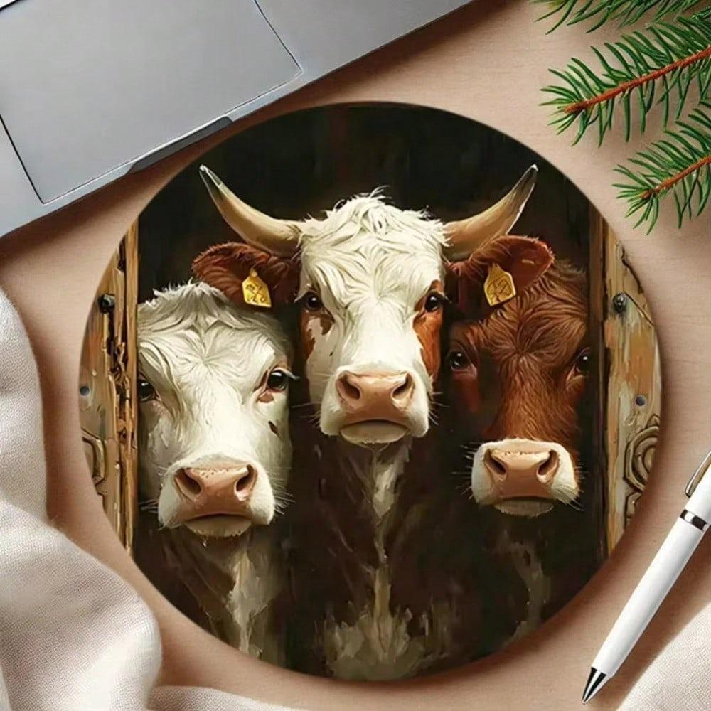 Round Cow Metal Wall Art Easy Hang Rustic Home Decor Farmhouse Office Cafe Bar Halloween Kitchen Bathroom Bedroom Living Room