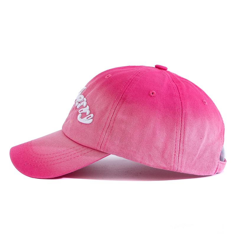 New Women Washed Cotton Cap Strawberry Embroidery Gradient Color Baseball Cap Female Outdoor Fashion Dad Hats