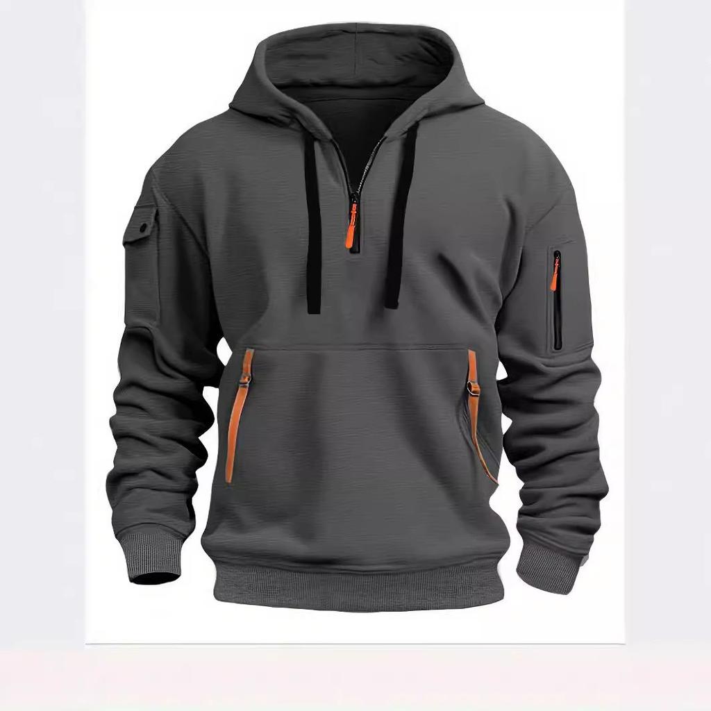 2025 Neue Mode Herren Herbst Winter Sweatshirt Kapuzenpullover mit Reißverschluss Mehrere Taschen Pullover Herren Sportlich Lässige Jacke