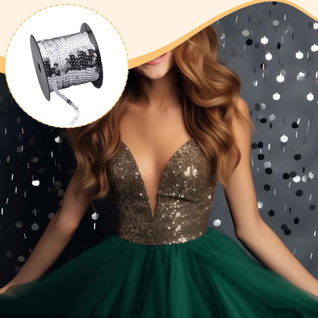 And Easy-to-Use Paillette Flat Trim Strips, 6mm Wide, Ribbon Roll for Crafts, Sewing, Costume