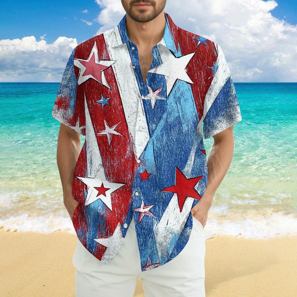 Herren Lässig Lässig Unabhängigkeitstag Print Kurzarmhemd