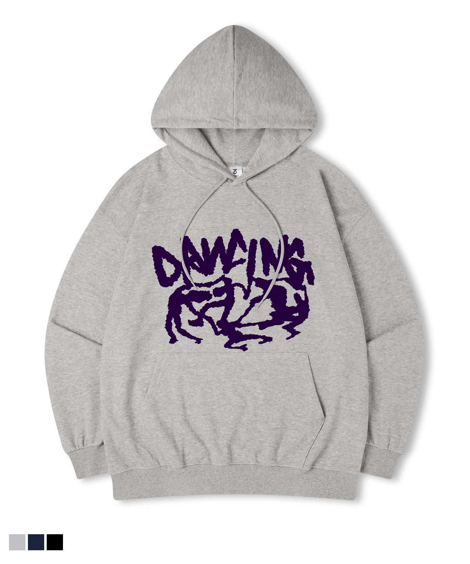 Top Boy Dancing Crew Oversized Fleece-Lined Printed Hoodie Sweatshirt Melange/2Xl