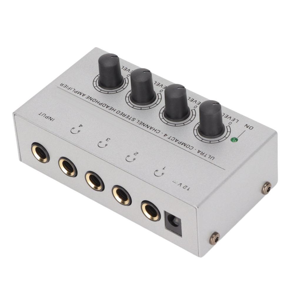 For US Plug 4 Channel Stereo Headphone Amplifier Ultra Compact Mini Earphone Splitter Sound Mixer