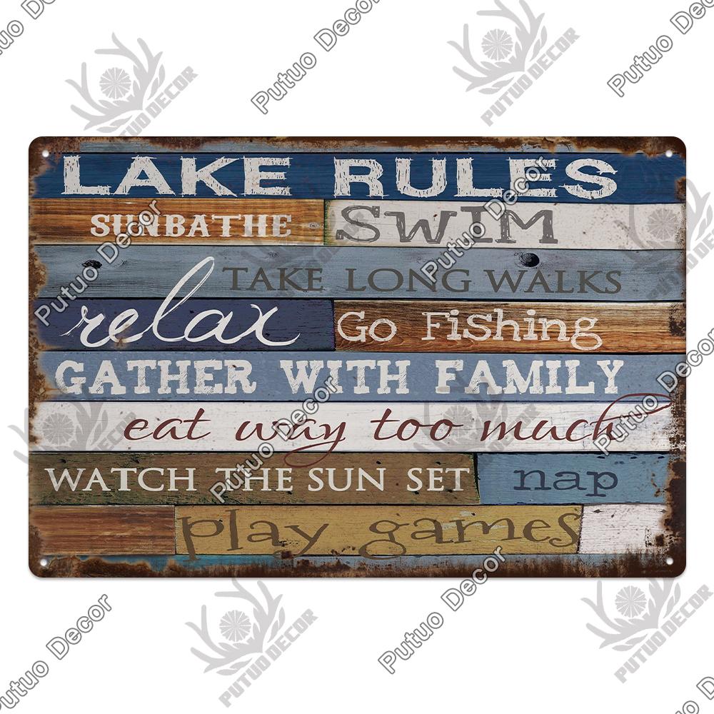 Putuo Decor Lake House Vintage Tin Signs Rustic Plaque Metal Plate Wall Art Decor for Living Room Kitchen and Entryway Posters