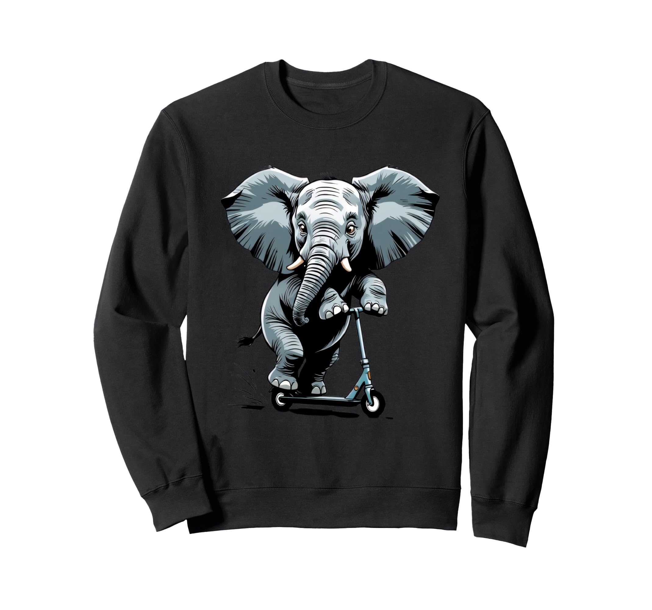 Elephant Riding a Kick Scooter – Funny Animal Design Sweatshirt