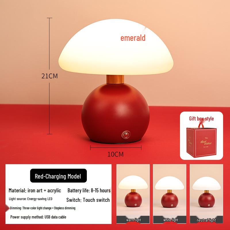 Red Mushroom Desk Lamp - Perfect for Bedroom, Bedside, or Wedding Decor, Adds a Festive Atmosphere.