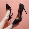 Fashion Fashion European Sexy Nightclub Slim High Heels Oversized Red Sole Women's Wedding Sequin Pointed Stiletto Heels Large Size 43
