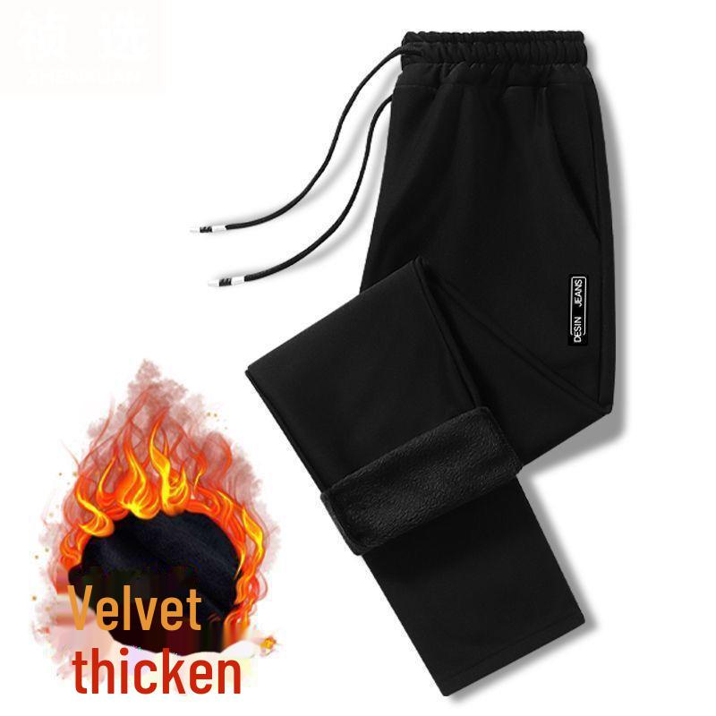 Pánské plusové sametové zateplené ležérní kalhoty: Podzim/Zima Volné, Rovné, Slim Tepláky
