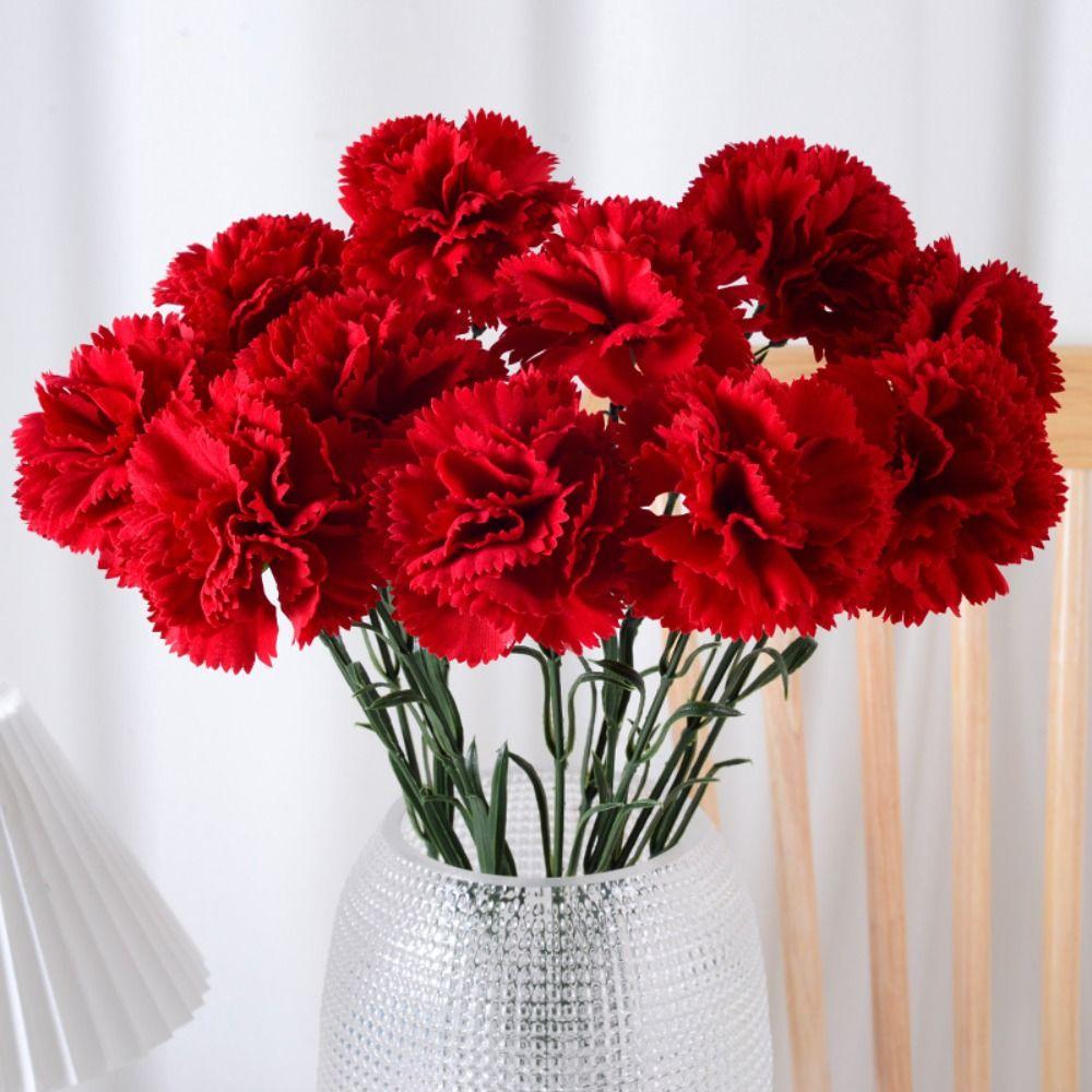 54cm Artificial Red Carnations Real Touch Fake Plants Simulation Carnation Flower  Wedding
