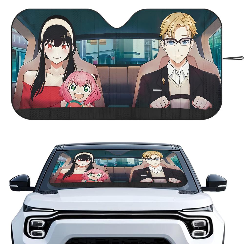 S-Spy X Family Anime Car SunShade Windshield Foldable Three-layer Insulation Sunshade By Suction Cup Blocks UV Rays Sun