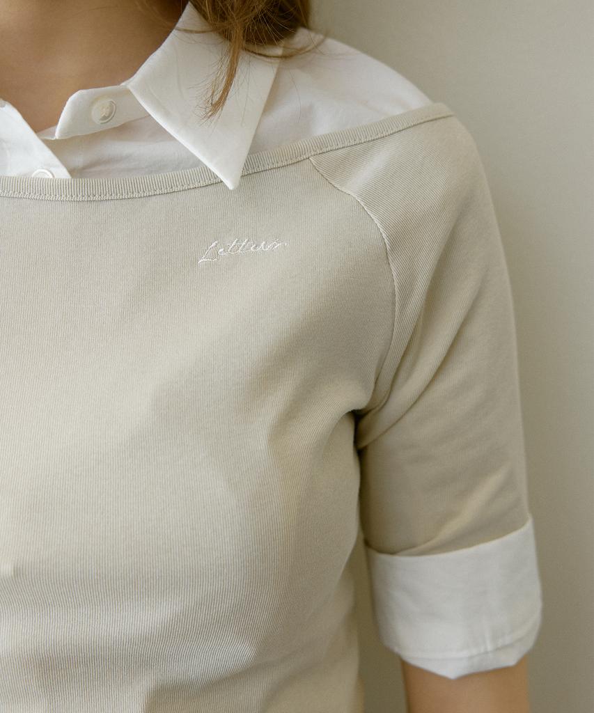 LETTER FROM MOON Semi Off-Shoulder Sleeveless T-Shirt (Sand Beige)