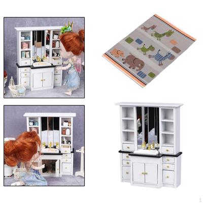1:12 Dollhouse Miniature Kitchen Wooden Wash Basin Cabinet Floor Carpet
