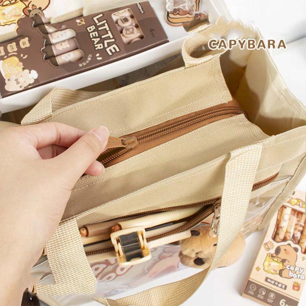 Lightweight Capybara Handbags Transparent Pocket Student Book Shoulder Bag  Carrying Bag