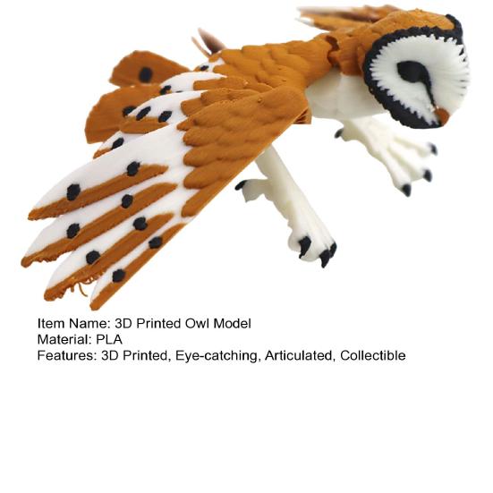 3D Printed Barn Owl Flexible Articulated Owl Model Lifelike Bird Sculpture Collectible Desk Toy for Stress Relief
